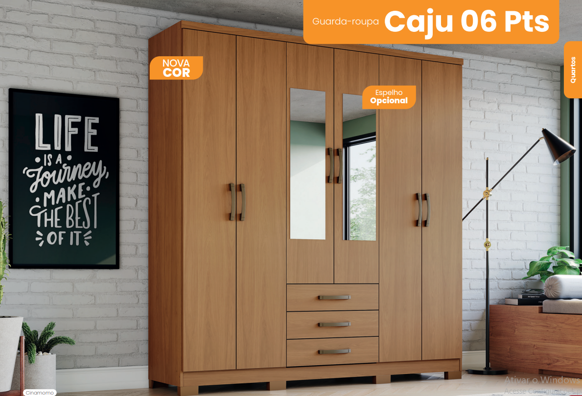 Guarda-Roupa Caju Henn 6 Portas com Espelho